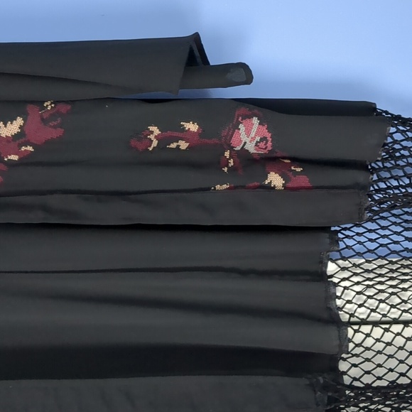 Medium Staring at Stars Open Front Embroidered Fringe Sheer Black Kimono - Picture 8 of 15